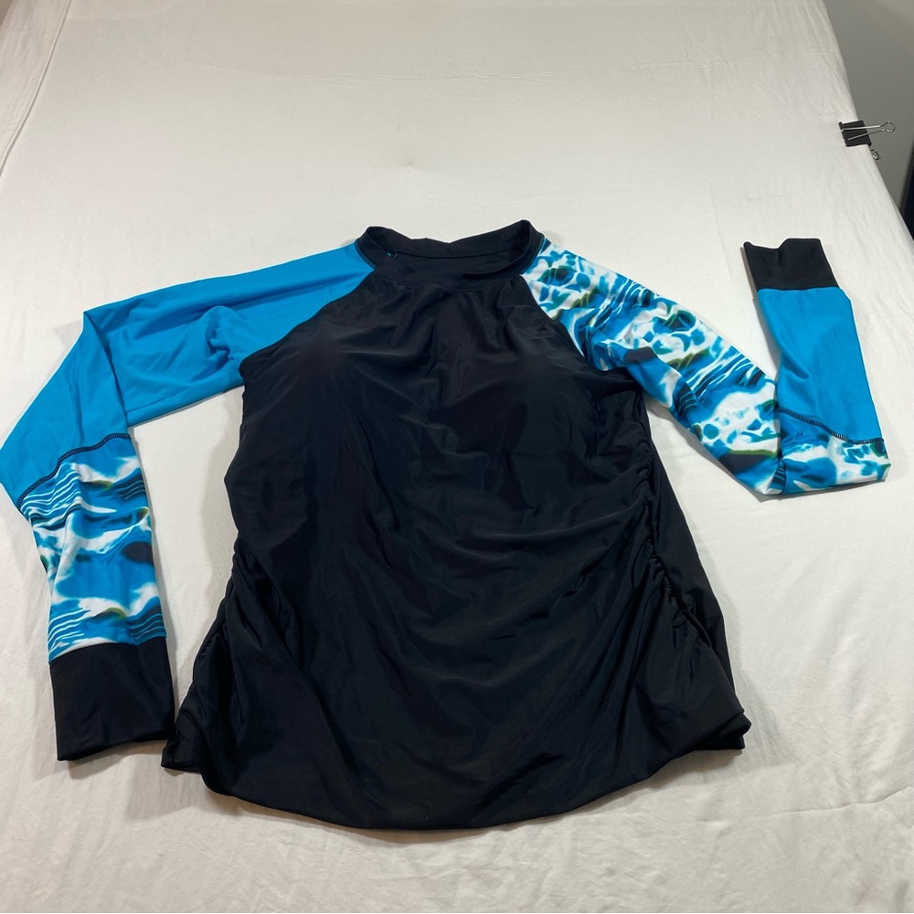 Rashguard woman’s Long Sleeve Shirred Side Attached Bra black blue 2XL Rashguard
